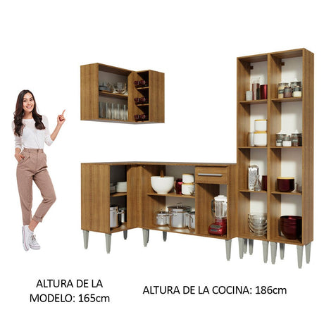 Cocina Integral Esquinero Modular Emilly Music Marron 293x186cm con Mesón de Madera Aglomerada Mdp sin Estufa con Un Cajón y con Dieciocho Entrepaños - COCINAS | Bylmo