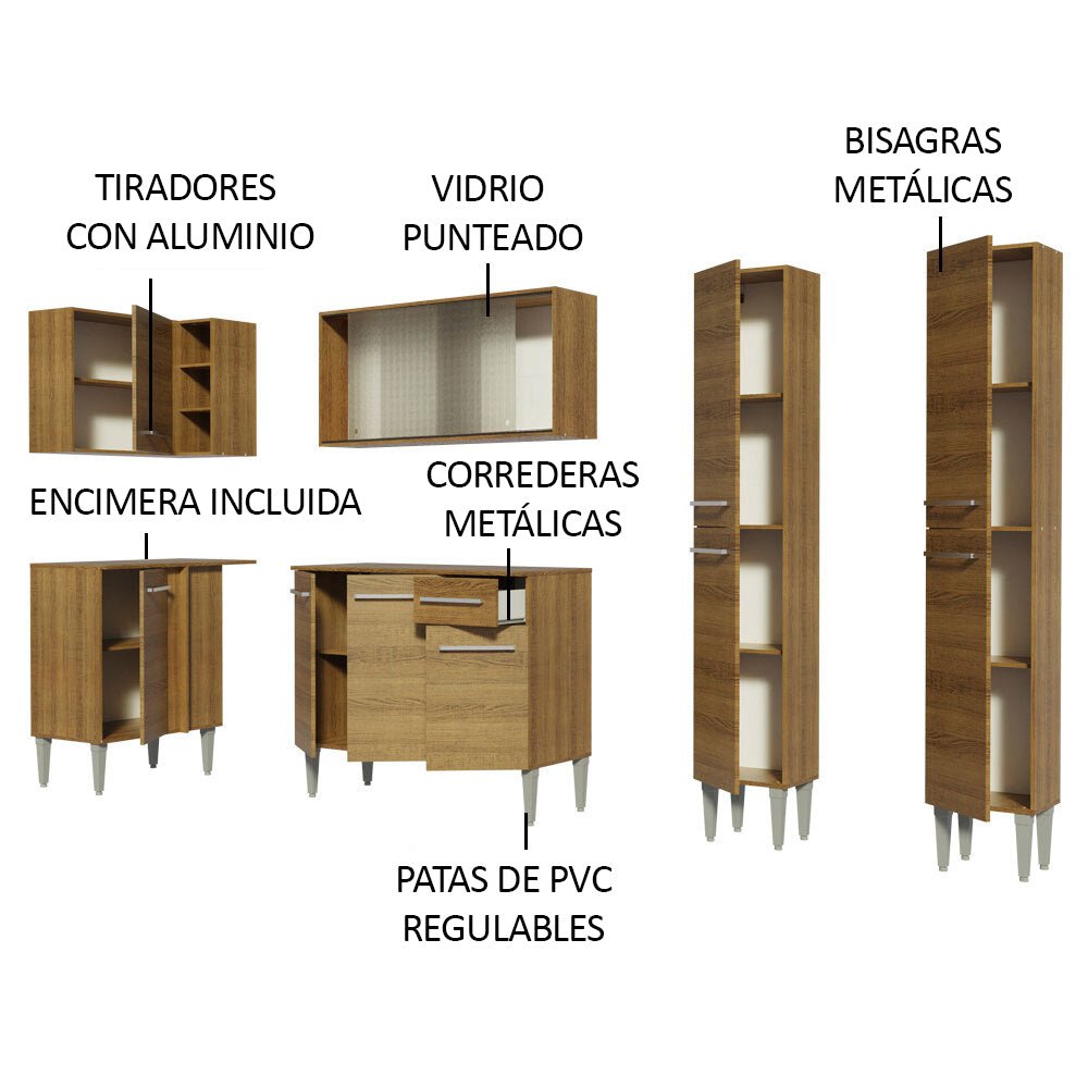 Cocina Integral Esquinero Modular Emilly Self Marron 293x186cm con Mesón de Madera Aglomerada Mdp sin Estufa con Un Cajón y con Veinte Entrepaños - COCINAS | Bylmo