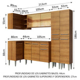 Cocina Integral Esquinero Modular Emilly Line Marron 293x186cm con Mesón de Madera Aglomerada Mdp sin Estufa con Un Cajón y con Veinte Entrepaños - COCINAS | Bylmo