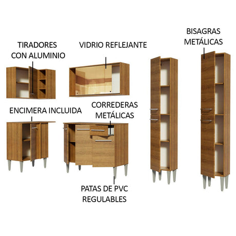 Cocina Integral Esquinero Modular Emilly Line Marron 293x186cm con Mesón de Madera Aglomerada Mdp sin Estufa con Un Cajón y con Veinte Entrepaños - COCINAS | Bylmo