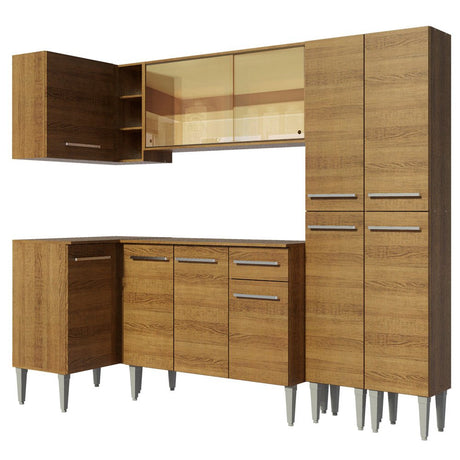 Cocina Integral Esquinero Modular Emilly Line Marron 293x186cm con Mesón de Madera Aglomerada Mdp sin Estufa con Un Cajón y con Veinte Entrepaños - COCINAS | Bylmo