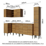 Cocina Integral Esquinero Modular Emilly Water Marron 325x186cm con Mesón de Madera Aglomerada Mdp sin Estufa con Un Cajón y con Dieciocho Entrepaños - COCINAS | Bylmo