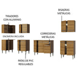Cocina Integral Esquinero Modular Emilly Rock Marron 357x186cm con Mesón de Madera Aglomerada Mdp sin Estufa con Un Cajón y con Dieciocho Entrepaños - COCINAS | Bylmo