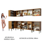 Cocina Integral Esquinero Modular Emilly Jazz Marron 357x186cm con Mesón de Madera Aglomerada Mdp sin Estufa con Un Cajón y con Veinte Entrepaños - COCINAS | Bylmo
