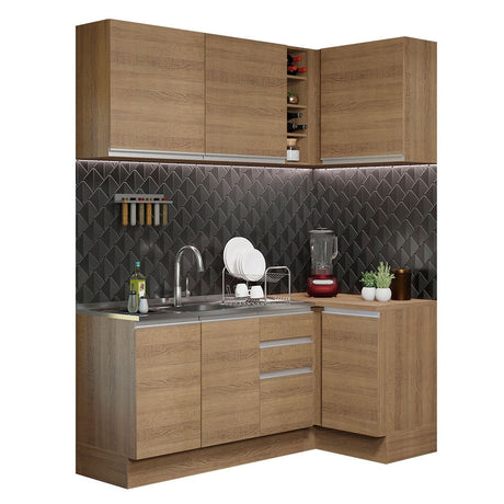 Cocina Integral Esquinero Modular Glamy Marron 269x225cm sin Mesón sin Estufa con Tres Cajones y con Catorce Entrepaños - COCINAS | Bylmo