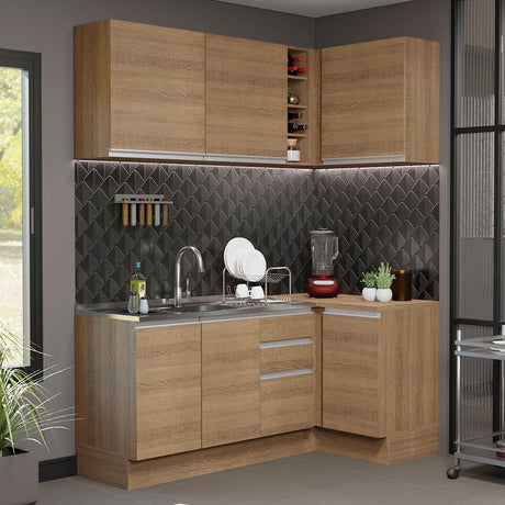 Cocina Integral Esquinero Modular Glamy Marron 269x225cm sin Mesón sin Estufa con Tres Cajones y con Catorce Entrepaños - COCINAS | Bylmo