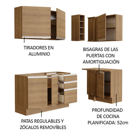 Cocina Integral Esquinero Modular Glamy Marron 269x225cm sin Mesón sin Estufa con Tres Cajones y con Catorce Entrepaños - COCINAS | Bylmo