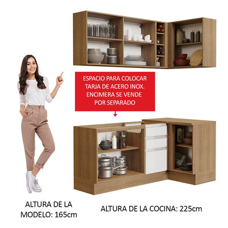Cocina Integral Esquinero Modular Glamy Marron y Blanco 269x225cm sin Mesón sin Estufa con Tres Cajones y con Catorce Entrepaños - COCINAS | Bylmo