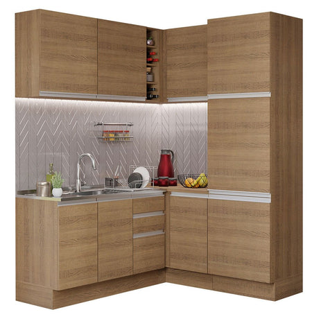 Cocina Integral Esquinero Modular Glamy Marron 329x225cm sin Mesón sin Estufa con Tres Cajones y con Diecinueve Entrepaños - COCINAS | Bylmo