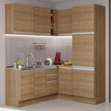 Cocina Integral Esquinero Modular Glamy Marron 329x225cm sin Mesón sin Estufa con Tres Cajones y con Diecinueve Entrepaños - COCINAS | Bylmo