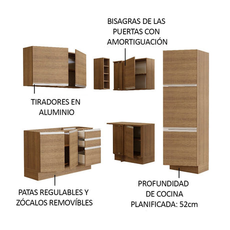 Cocina Integral Esquinero Modular Glamy Marron 329x225cm sin Mesón sin Estufa con Tres Cajones y con Diecinueve Entrepaños - COCINAS | Bylmo