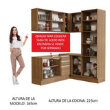 Cocina Integral Esquinero Modular Glamy Marron 329x225cm sin Mesón sin Estufa con Tres Cajones y con Diecinueve Entrepaños - COCINAS | Bylmo