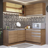 Cocina Integral Esquinero Modular Glamy Marron 329x225cm sin Mesón sin Estufa con Tres Cajones y con Diecisiete Entrepaños - COCINAS | Bylmo