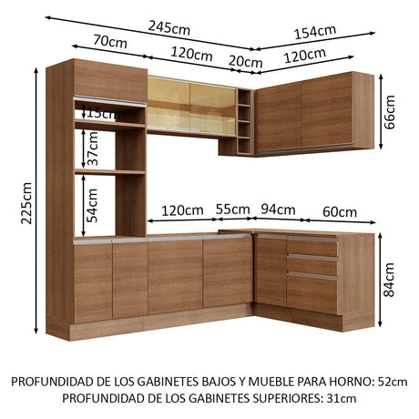 Cocina Integral Esquinero Modular Glamy Marron 399x225cm sin Mesón sin Estufa con Tres Cajones y con Veintitrés Entrepaños - COCINAS | Bylmo