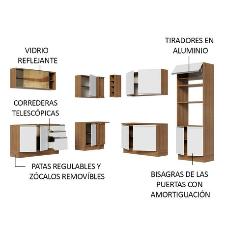 Cocina Integral Esquinero Modular Glamy Marron y Blanco 459x225cm sin Mesón sin Estufa con Tres Cajones y con Veintisiete Entrepaños - COCINAS | Bylmo