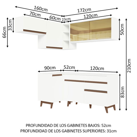 Cocina Integral Esquinero Modular Reims Blanco 332x210cm con Mesón de Madera Aglomerada Mdp sin Estufa con Un Cajón y con Catorce Entrepaños - COCINAS | Bylmo