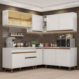 Cocina Integral Esquinero Modular Reims Blanco 382x210cm con Mesón de Madera Aglomerada Mdp sin Estufa con Un Cajón y con Veinte Entrepaños - COCINAS | Bylmo