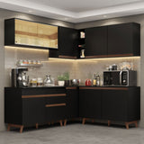 Cocina Integral Esquinero Modular Reims Negro 382x210cm con Mesón de Madera Aglomerada Mdp sin Estufa con Un Cajón y con Veinte Entrepaños - COCINAS | Bylmo
