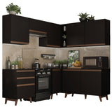 Cocina Integral Esquinero Modular Reims Negro 392x210cm con Mesón de Madera Aglomerada Mdp sin Estufa con Tres Cajones y con Diecisiete Entrepaños - COCINAS | Bylmo