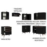 Cocina Integral Esquinero Modular Reims Negro 392x210cm con Mesón de Madera Aglomerada Mdp sin Estufa con Tres Cajones y con Diecisiete Entrepaños - COCINAS | Bylmo