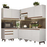 Cocina Integral Esquinero Modular Reims Blanco 392x210cm con Mesón de Madera Aglomerada Mdp sin Estufa con Tres Cajones y con Diecinueve Entrepaños - COCINAS | Bylmo
