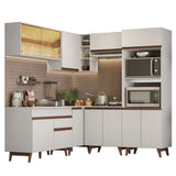 Cocina Integral Esquinero Modular Reims Blanco 402x210cm con Mesón de Madera Aglomerada Mdp sin Estufa con Un Cajón y con Veintiuno Entrepaños - COCINAS | Bylmo