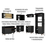 Cocina Integral Esquinero Modular Reims Negro 402x210cm con Mesón de Madera Aglomerada Mdp sin Estufa con Un Cajón y con Veintiuno Entrepaños - COCINAS | Bylmo