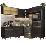 Cocina Integral Esquinero Modular Reims Negro 402x210cm con Mesón de Madera Aglomerada Mdp sin Estufa con Un Cajón y con Diecinueve Entrepaños - COCINAS | Bylmo