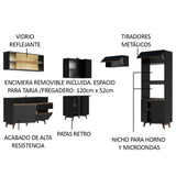 Cocina Integral Esquinero Modular Reims Negro 402x210cm con Mesón de Madera Aglomerada Mdp sin Estufa con Un Cajón y con Diecinueve Entrepaños - COCINAS | Bylmo