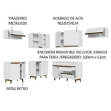 Cocina Integral Esquinero Modular Reims Blanco 402x210cm con Mesón de Madera Aglomerada Mdp sin Estufa con Un Cajón y con Diecisiete Entrepaños - COCINAS | Bylmo