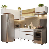 Cocina Integral Esquinero Modular Reims Blanco 402x210cm con Mesón de Madera Aglomerada Mdp sin Estufa con Un Cajón y con Quince Entrepaños - COCINAS | Bylmo