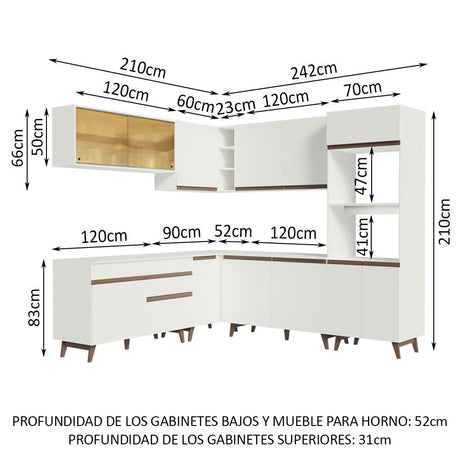 Cocina Integral Esquinero Modular Reims Blanco 452x210cm con Mesón de Madera Aglomerada Mdp sin Estufa con Un Cajón y con Veinticinco Entrepaños - COCINAS | Bylmo