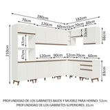 Cocina Integral Esquinero Modular Reims Blanco 462x210cm con Mesón de Madera Aglomerada Mdp sin Estufa con Tres Cajones y con Veinticuatro Entrepaños - COCINAS | Bylmo