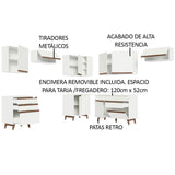 Cocina Integral Esquinero Modular Reims Blanco 462x210cm con Mesón de Madera Aglomerada Mdp sin Estufa con Cuatro Cajones y con Diecisiete Entrepaños - COCINAS | Bylmo