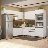 Cocina Integral Esquinero Modular Reims Blanco 472x210cm con Mesón de Madera Aglomerada Mdp sin Estufa con Un Cajón y con Veintidós Entrepaños - COCINAS | Bylmo