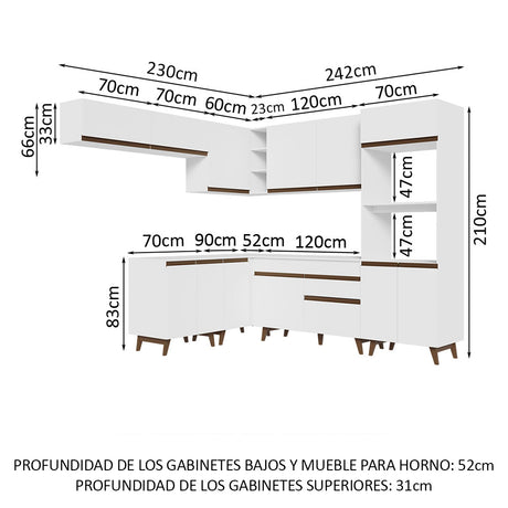 Cocina Integral Esquinero Modular Reims Blanco 472x210cm con Mesón de Madera Aglomerada Mdp sin Estufa con Un Cajón y con Veintidós Entrepaños - COCINAS | Bylmo