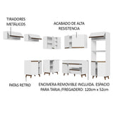 Cocina Integral Esquinero Modular Reims Blanco 472x210cm con Mesón de Madera Aglomerada Mdp sin Estufa con Un Cajón y con Veintidós Entrepaños - COCINAS | Bylmo