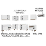 Cocina Integral Esquinero Modular Reims Blanco 512x210cm con Mesón de Madera Aglomerada Mdp sin Estufa con Cuatro Cajones y con Veintitrés Entrepaños - COCINAS | Bylmo