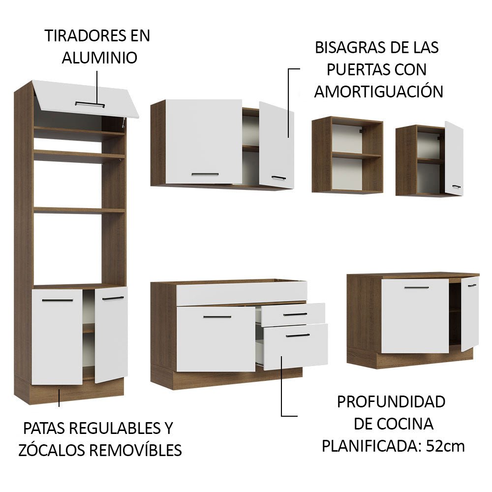 Cocina Integral Modular Agata Marron y Blanco 310x225cm sin Mesón sin Estufa con Dos Cajones y con Dieciocho Entrepaños - COCINAS | Bylmo
