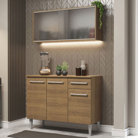 Cocina Integral Modular Emilly Cafe Claro 105x186cm con Mesón de Madera Aglomerada Mdp sin Estufa con Un Cajón y con Cinco Entrepaños - COCINAS | Bylmo