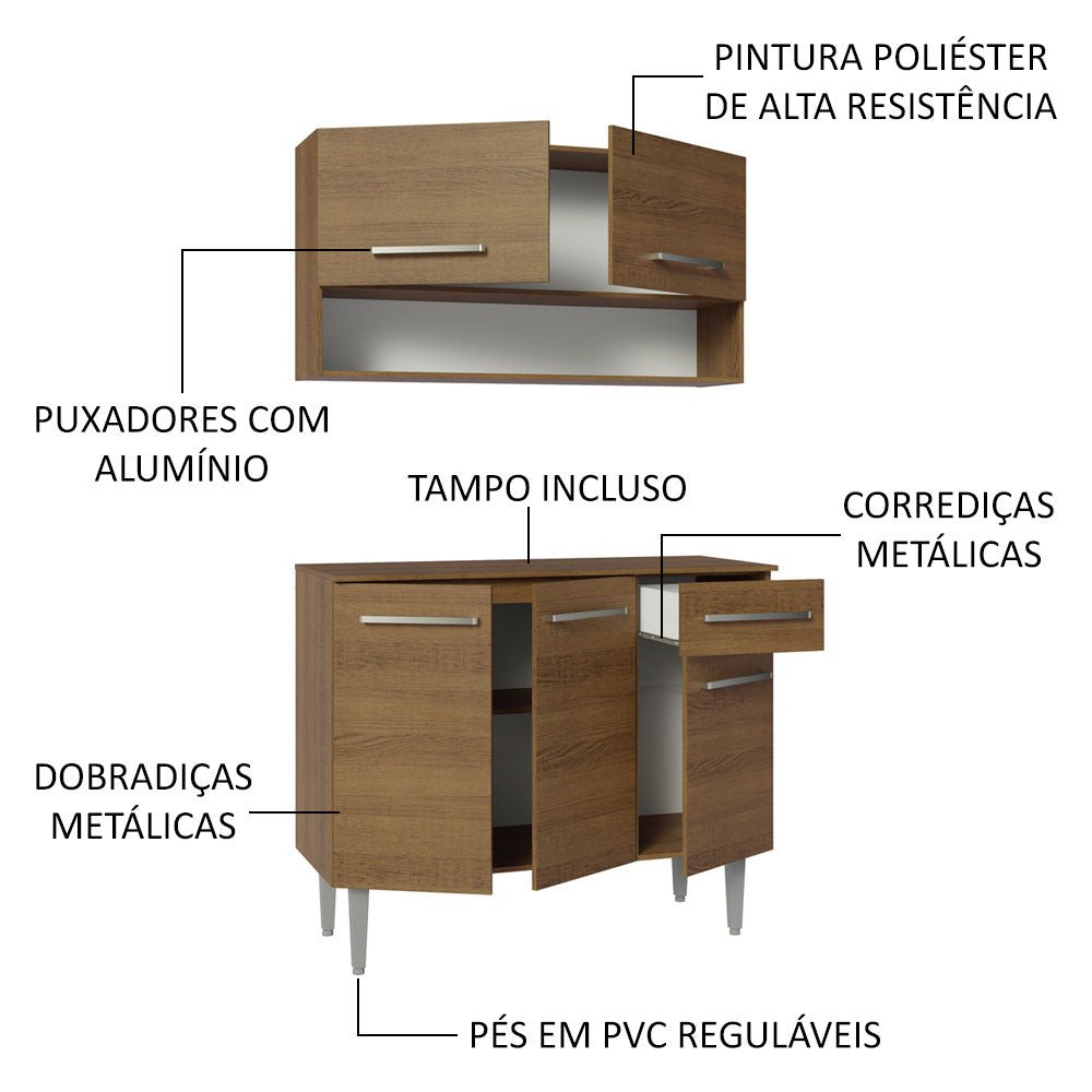 Cocina Integral Modular Emilly Cafe Oscuro 105x186cm con Mesón de Madera Aglomerada Mdp sin Estufa con Un Cajón y con Cinco Entrepaños - COCINAS | Bylmo