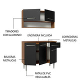 Cocina Integral Modular Emilly Marron y Negro 105x186cm con Mesón de Madera Aglomerada Mdp sin Estufa con Un Cajón y con Cinco Entrepaños - COCINAS | Bylmo