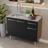 Cocina Integral Modular Emilly Marron y Negro 105x186cm con Mesón de Acero Inoxidable sin Estufa con Un Cajón y con Cinco Entrepaños - COCINAS | Bylmo