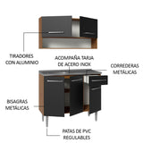 Cocina Integral Modular Emilly Marron y Negro 105x186cm con Mesón de Acero Inoxidable sin Estufa con Un Cajón y con Cinco Entrepaños - COCINAS | Bylmo