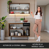 Cocina Integral Modular Emilly Marron y Negro 105x186cm con Mesón de Acero Inoxidable sin Estufa con Un Cajón y con Cinco Entrepaños - COCINAS | Bylmo