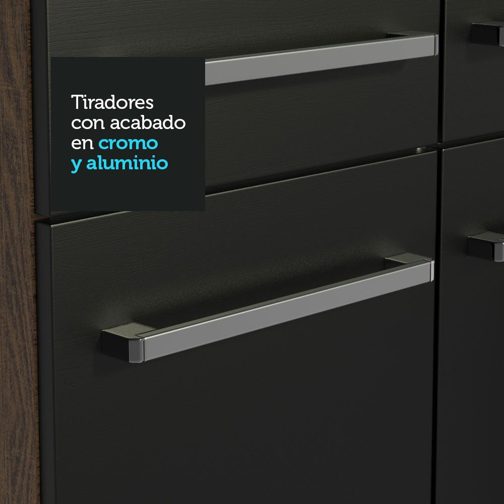 Cocina Integral Modular Emilly Marron y Negro 105x186cm con Mesón de Acero Inoxidable sin Estufa con Un Cajón y con Cinco Entrepaños - COCINAS | Bylmo