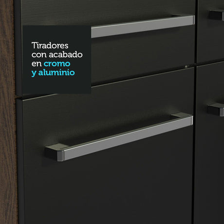 Cocina Integral Modular Emilly Marron y Negro 105x186cm con Mesón de Acero Inoxidable sin Estufa con Un Cajón y con Cinco Entrepaños - COCINAS | Bylmo