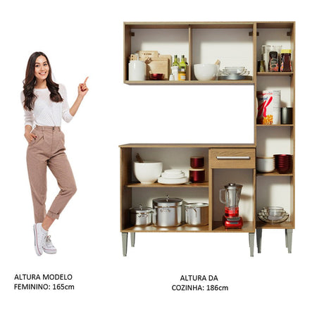 Cocina Integral Modular Emilly Gold Marron 137x186cm con Mesón de Madera Aglomerada Mdp sin Estufa con Un Cajón y con Nueve Entrepaños - COCINAS | Bylmo