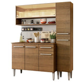 Cocina Integral Modular Emilly Art Marron 137x186cm con Mesón de Madera Aglomerada Mdp sin Estufa con Un Cajón y con Nueve Entrepaños - COCINAS | Bylmo