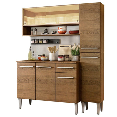Cocina Integral Modular Emilly Art Marron 137x186cm con Mesón de Madera Aglomerada Mdp sin Estufa con Un Cajón y con Nueve Entrepaños - COCINAS | Bylmo